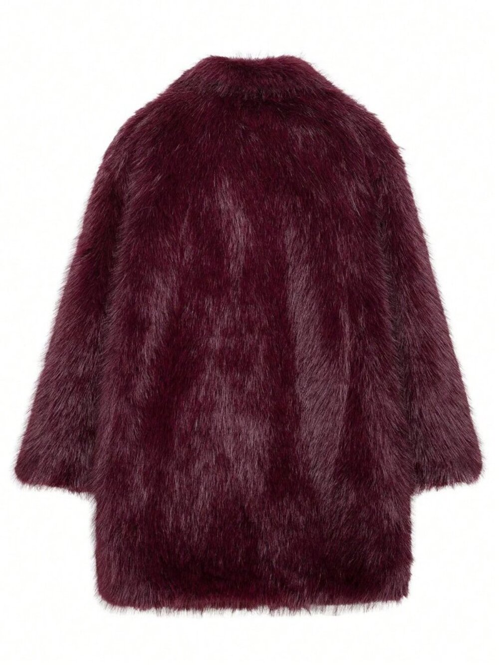 Burgundy Casual Women's Faux Fur teddy Warm Oversize Lapel Coat - Picture 6 of 10